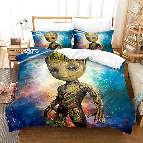 HNFY Cartoon Pattern Bettwäsche Set Kinder Kinder Bettwäsche Set für Jungen Mädchen Baummann Groot Mikrofaser Himmlische Qualität mit Reißverschluss, 2 Stück , 135x200cm