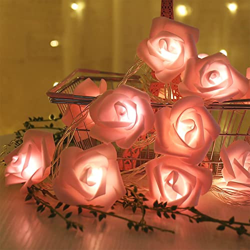 3m/20 LED Rose Fairy String Lights, Battery Powered Pink Flower for Indoor Outdoor Bedroom, Christmas, Anniversary, Wedding Decorations and Valentine's Day