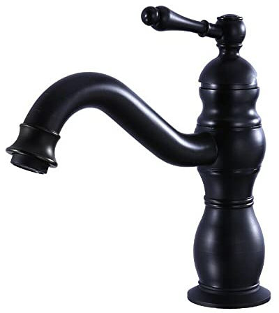 Futchoy Wasserhahn Bad Matte Schwarz Retro Einhebelmischer Badarmatur aus Messing Nostalgie Waschtischarmatur Mischbatterie für Badezimmer, Höhe 21,5 cm
