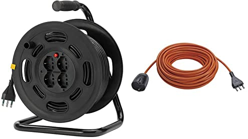 VIMAR 0P32733 Avvolgicavo 2P+T 16A 230V~ con Disgiuntore Termico di Protezione, Multicolore & Vimar 0R32399 Prolunga Elettrica Universale con Cavo da 30M 3G1,5S17, Arancione
