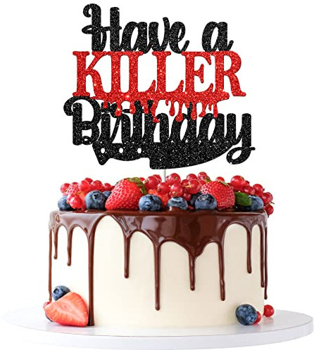 Tenhaisi Black Glitter Have a Killer Birthday Cake Topper Outdoor Horror Movie Party/Bloody Cake Topper/Children Boy Man Girl Adults Birthday Horror Party Decorations