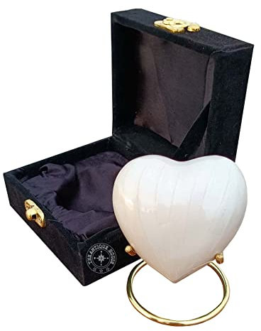 Weiße Urne für Asche, Andenken, Herzurne mit schwarzer Box und Messingständer, Mini-Urne für Ihre Liebsten, Erwachsene und Beerdigung für Erwachsene und Säuglinge