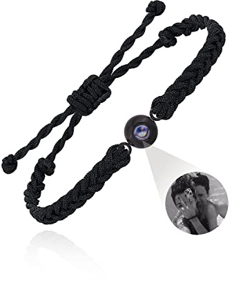 Auinniuz Pulsera con foto en plata de ley - Diseño de cuerda trenzada a mano - Regalos de joyería conmemorativa personalizados para él/ella