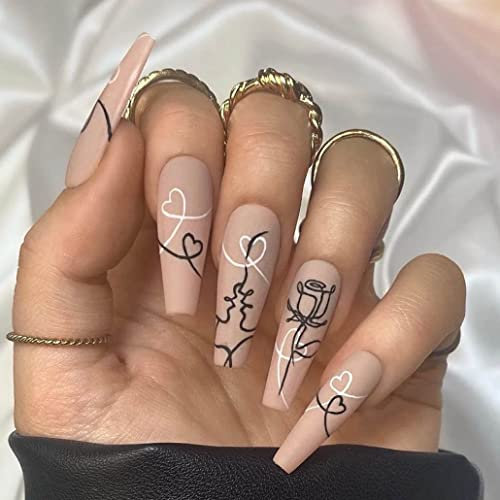 Luvadeyo 24 Stück Press-On Nägel Mittellang, Mandel-Kunstnägel zum Aufkleben, Stiletto Acrylnägel mit Kleber für Frauen und Mädchen