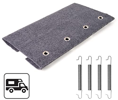 Wohnmobil Trittstufen Fußmatte, 46 x 46 cm, in Grau, Größen-verstellbar, Spannfeder Befestigung, für elektrische und manuelle Wohnwagen Stufen, Camping Teppich Fußabtreter, Camper Eingang Fuß Matte