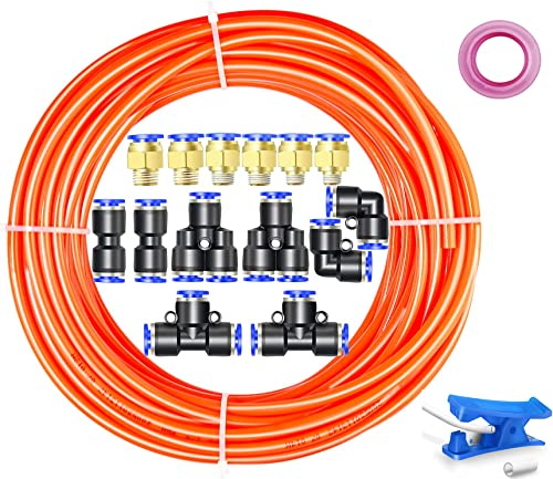 Stubotar Orange 10M Polyurethanschlauch 16 mm Außendurchmesser X 12 mm Innendurchmesser PU-Luftschlauch mit 14 Verbindungssätzen und Schneider, flexibel und wetterfest
