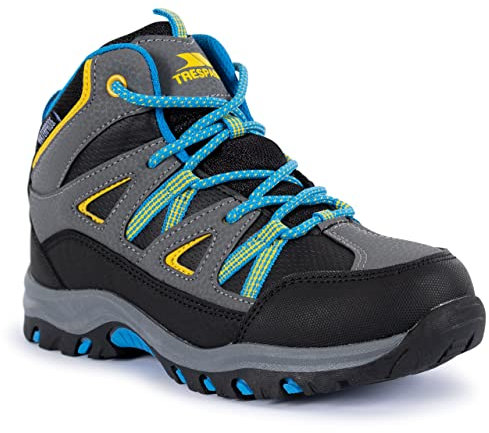 Trespass Kids Walking Boots Gillon II - Waterproof Mid Cut, Breathable Membrane, Gusseted Tongue, Protective Toe and Heel Guard, Ankle Support, Cushioned Footbed Black