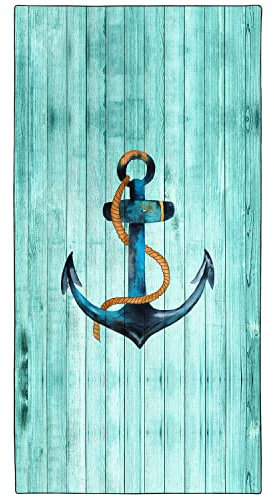 Zomer Strandtuch groß 90x180 cm Mikrofaser Schnelltrocknendes Bedrucktes Saunahandtuch mit Grüner Anker Motiv