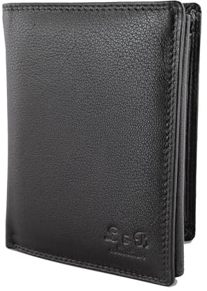 L&B Collection Echt Leder Herren Geldbörse »2338« Hochformat I mit RFID Schutz I Portemonnaie Groß mit Münzfach I 8 Kartenfächer I Geldbeutel für Männer I Brieftasche Wallet Portmonee (Schwarz)
