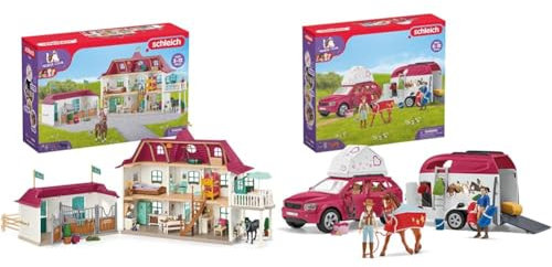 Schleich 42551 Horse Club Lakeside Pferdehof & 42535 Abenteuer mit Auto und Pferdeanhänger, für Kinder ab 5-12 Jahren, Horse Club - Spielset