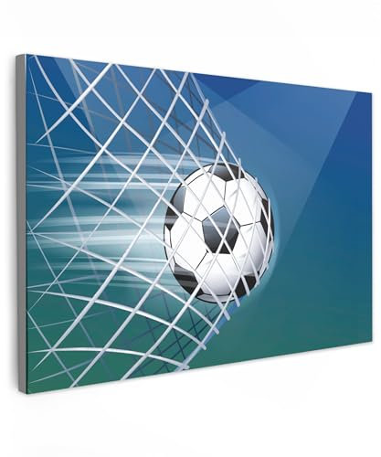MuchoWow© Impression sur Toile Photo Peinture 30x20 cm Tableau Decoration Murale Chambre Salon Maison Deco Cuisine Illustration d'un ballon de football dans le filet - Garçons - Filles - Enfants