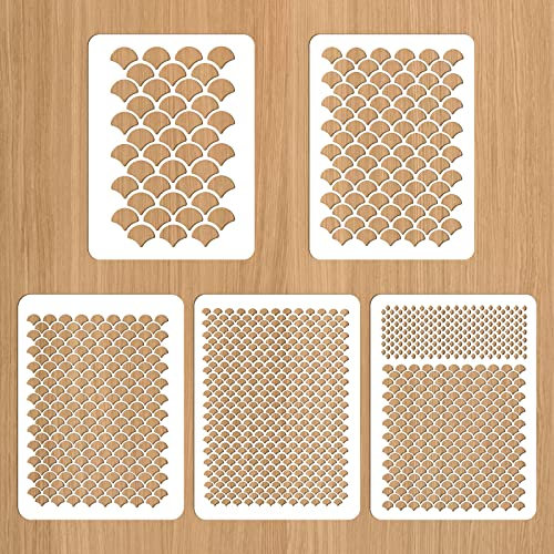 5 Stück Fischschuppen Schablonen DIY Schablone (14.7 x 19.9cm) Kunst Mal Vorlagen Wiederverwendbare Make-up Schablonen Malerei Backen Handwerk Wand Möbel