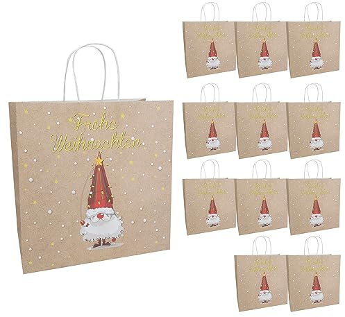 Idena 30362-12 - Geschenktüten Weihnachtswichtel, 12 Stück, 28 x 28 x 15 cm, Papiertüten, Geschenktaschen, Weihnachtstüten