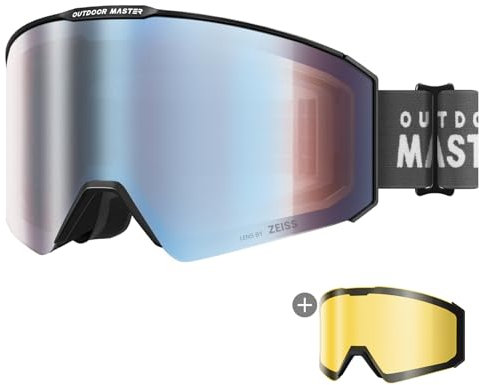 OutdoorMaster Falcon Ski Goggles Lens by ZEISS, OTG Snowboard Goggles Anti-fog, Magnetic Interchangeable Lens, Snow Goggles for Men & Women, BlueFrozen Vlt 18.6%