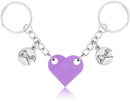 XIHIRCD Matching Brick Heart Keychain for Couples, Custom Couple Key Chain with Gift Box Pinky Promise Pendant Cute Couple & Friendship Gifts for Boyfriend Girlfriend Friend (Light Purple)