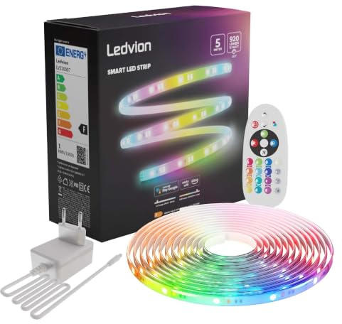 Ledvion Dimmbarer LED-Streifen 5M, 3000K-6500K, 24V, 12W, Plug & Play, Inkl. Fernbedienung, Einstellbare Farbtemperatur, 60 LEDs/m, 20cm, 2 Jahre Garantie, Ohne 2 AAA-Batterien