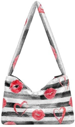 Schwarz Weiß Gestreifte Schultertasche für Frauen Pelzige Crossbody Tasche Hobo Handtasche Geldbörsen für Reisen Einkaufen Arbeiten, Schwarz weiß gestreift, Einheitsgröße