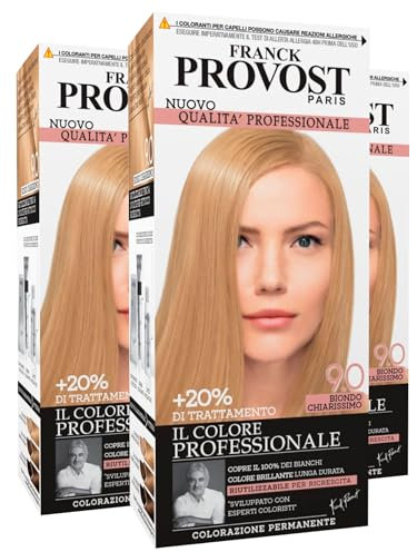 Franck Provost Tinta Permanente Riutilizzabile per Capelli con Trattamento di Bellezza Colorazione Professionale e Copertura Ottimale a Lunga Durata Colore 9.0 Biondo Chiarissimo - 3 Tinte