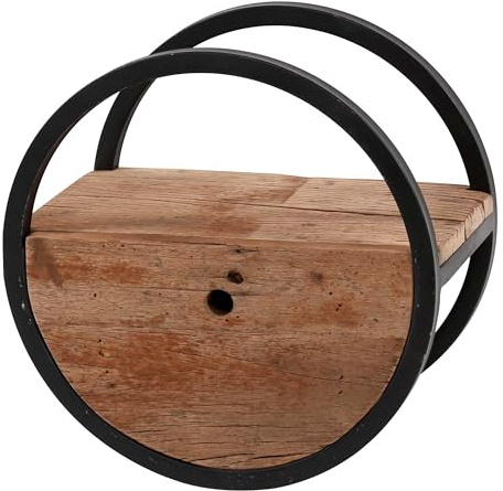BELONG Karluk Wandregal, rund, aus Metall und sandgestrahltem Holz, mit 1 Schublade
