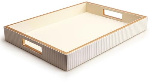 SANZIE Leather Tray Desktop Storage Organizer - Premium Serving & Decorative Tray for Sundries, Cosmetics, Phone, Wallet & Cutlery (White Holder)