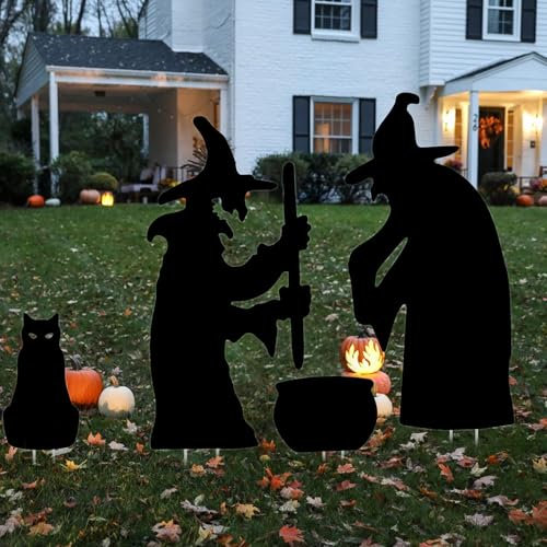 Hexen Silhouette Hof Schilder Halloween Outdoor Dekoration - Schwarz Gruselige Hofpfähle Schilder Horror für Außenbereich Rasen