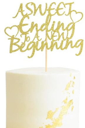 Arthsdite Tortenaufsatz mit Aufschrift A Sweet Ending to A New Beginning, The Adventure Begins, für Hochzeit, Ruhestand, Abschied, Party-Dekoration, goldfarbener Glitzer, 1 Stück
