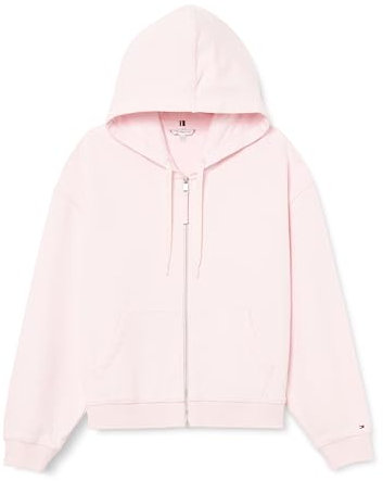 Tommy Hilfiger Donna Felpa con Cappuccio e Cerniera Script Zip in Cotone, Rosa (Light Pink), 52
