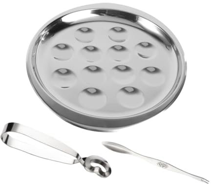 Ciieeo 1 Satz Schneckenpfanne aus Edelstahl Austern-Servierplatte Krakenbällchenpfanne Schalenplatte Austernklemme Tablett Schneckenplatte aus Edelstahl Edelstahlplatte Rostfreier Stahl