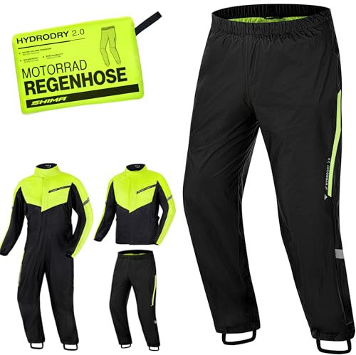 SHIMA HYDRODRY 2.0 Motorrad Regenbekleidung Hose Wasserdicht Reflektierend Damen Herren Set für Regenkombi Waterproof Regenschutz Atmungsaktiv Motorradkombi (Hosen Unisex, Fluo, 4XL)