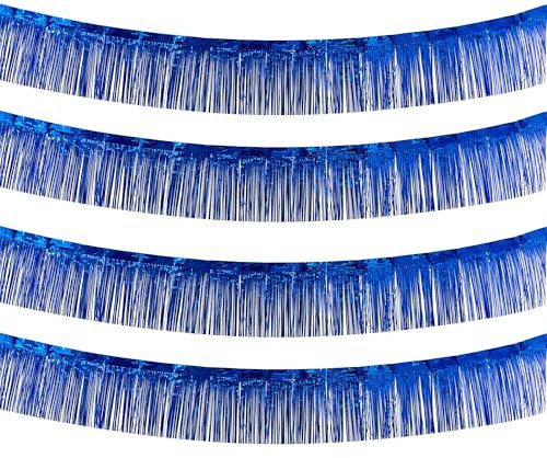 duoyif Lametta Fransen Girlande Blau 4Stück 20x200cm Metallic Foil Fringe Garland Folien Luftschlangen Deko Glänzende Quasten Girlande Für Geburtstag Hochzeit Karneval Party Deko (blau)
