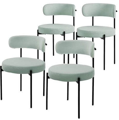 ML-Design Esszimmerstühle 4er Set, Küchenstuhl aus Teddystoff Grün, Wohnzimmerstuhl mit Rückenlehne, Polsterstühle mit schwarzen Metallbeinen, Loungesessel ergonomisch, Stühle für Esszimmer/Wohnzimmer