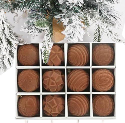 12 Stück Samt-Weihnachtskugeln 6CM, Beflockt Weihnachtsbaumkugeln Set Ornamente, Plastik Weihnachtskugeln Rot Grün Schwarz, Luxuriöses Design, Weihnachtsbaumschmuck (Braun)