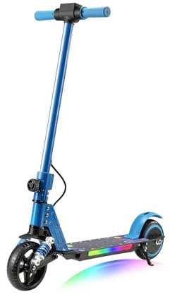 KHHK Elektroroller für Kinder von 6-14 Jahren, Faltbarer E-Scooter mit 130W Motor, max. Geschwindigkeit 14 km/h, Reichweite 5-8 km, doppelte Stoßdämpfer, doppeltes Sicherheitsbremssystem (Blau)