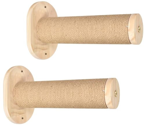2 Katzentreppe Wand,Kletterstufe,massives Gummibaumholz,Ø 8 x L28.5 cm Sisal-Pfosten, Wandmontage Jute-Kratzäulen,DIY Kletterwand Katzen