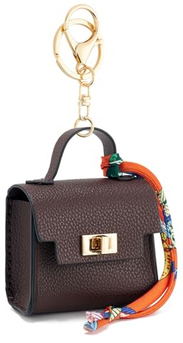 WOZEAH Mini-Rucksack, Schlüsselanhänger für Damen, kleine Kleingeldtasche, Münzbörse, Drehverschluss, mit Schlüssel-Headset-Tasche, Braun, Modische Münzgeldbörse