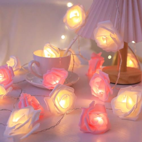 Copbopwn Rose Fairy String Lights - 20ft 40 LED Pink Battery Operated for Bedroom, Wedding, Valentine - Flower Light Decoration