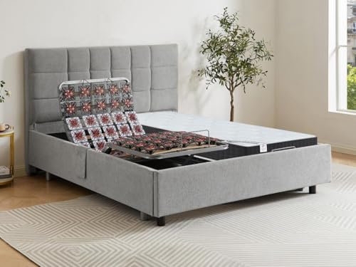 Vente-unique - Lit électrique de Relaxation déco Tout plots + Matelas Ressorts ensachés et mémoire de Forme - 2 x 80 x 200 cm - Tissu - Gris - MANAM de DREAMEA