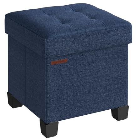 SONGMICS Storage Ottoman, Foldable Small Ottoman Foot Rest, 38 x 38 cm Foot Stool, Ottoman with Storage, Load up to 300 kg, for Living Room, Bedroom, Dorm, Midnight Blue LSF014I51