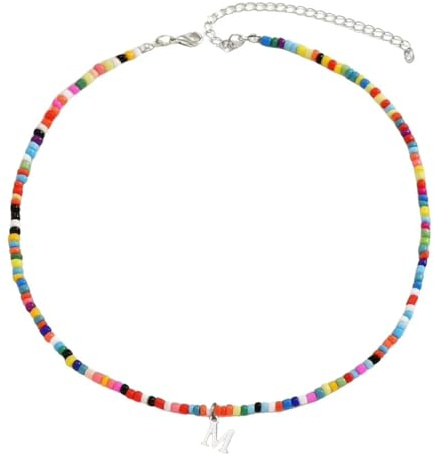 Bunte Perlenkette mit Buchstaben für Mädchen, Frauen - Handgemachte Perlenkette Ästhetische Alphabet-Kette Personalisierter Bohème Kettenschmuck für Frauen Geburtstagsgeschenk für Teenager-Mädchen