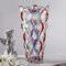 Puremagics Colorful Hand Painted 11 Tall Glass Vase, Modern Oblong Shape, Glossy Finish, Perfect for Indoor Use
