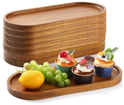 Set di 8 grandi vassoi ovali in legno, 35,8 x 14 cm, per dessert, snack, pane, frutta, aperitivi