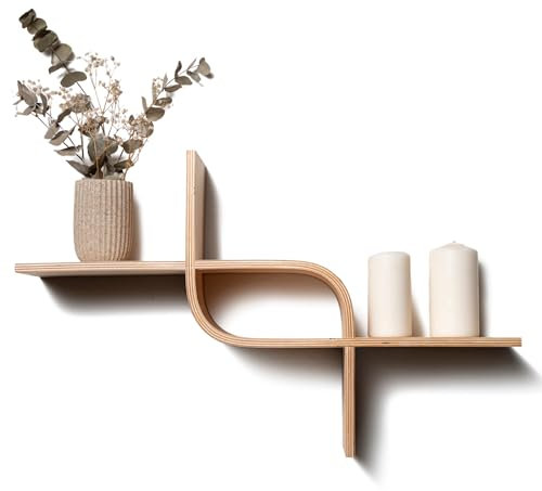 EWART WOODS Schwebendes Wandregal aus Holz, dekorative geometrische Regale aus Holz, einzigartige hängende Eiche, modernes Walnussregal