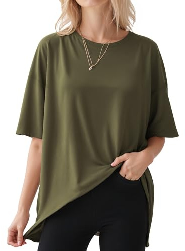 ALGALAROUND Women Oversize Crew Neck Short Sleeve Tops | Loose Fit T-Shirts Basic Women's T-Shirts Sexy Summer Basic Casual Oversized T Shirt Going Out Top Ladies Tee