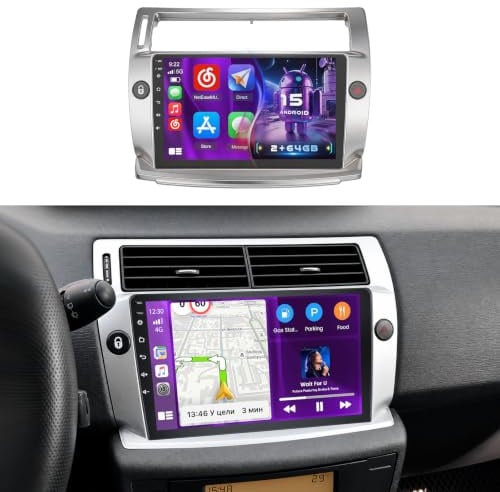9''Autoradio per Citroën C4 2004-2009/C-QUATRE 2008-2011 radio mit 2+64G | Stereo per CarPlay/Android Auto Wireless, Schermo Touch IPS 9, Bluetooth, Retrocamera, FM/RDS, WiFi, SWC, Interfaccia 26UI