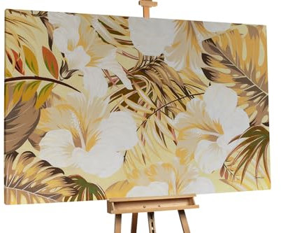 KunstLoft Ölgemälde 'Tropical Grace' 180x120cm | Original Handgemalte Gemälde | Retro | Weiß und Braun | Leinwand-Bild Ölgemälde einteilig groß | Modernes Kunst Ölbild