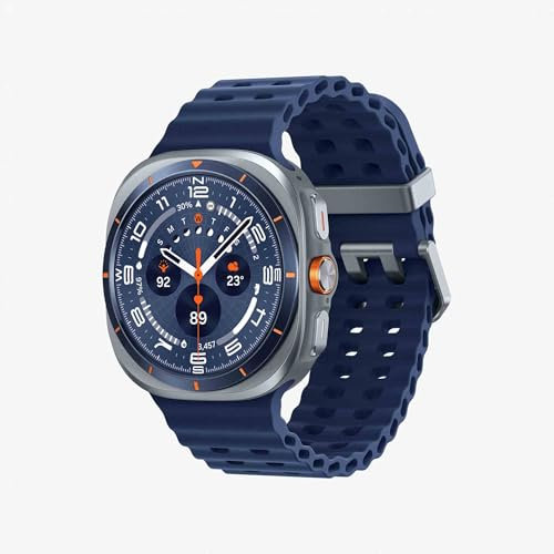 Samsung Galaxy Watch Ultra (2025), AI Smart Watch, Marine Band, Titanium Casing, Cushion Design, Quick Button, 47mm, LTE, Titanium Blue, 3 Year Extended Warranty (UK Version)