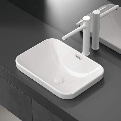 Lavabo De Cerámica For Baño, Lavabo Empotrado, For Sobre La Lavadora, Lavabo Bajo Encimera, Lavabo For Balcón.(White,50x30x16cm)