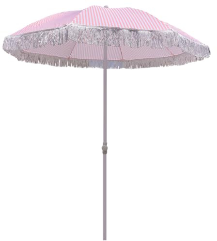 EYTVYUWPT Ombrellone Da Giardino A Righe Bianche Rosa Con Nappe, Diametro 140cm, Protezione UV UPF50+ For Patio, Spiaggia, Balcone