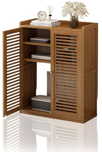 AVSMGP Schrank Zum Verstecken Von Router Und Modem, Freistehender Schrank Mit 2 Türen Und Verstellbaren Regalen – Routerschrank Für Schlafzimmer Und Wohnzimmer,Braun,82CM/32INCH
