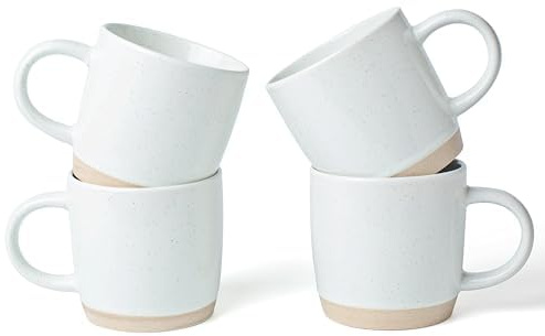 Richmount Milkyway Coffee Mugs Set of 4, 12oz/340ml Stoneware Tea Cups with Large Handle for Latte/Cappuccino/Milk/Cocoa/Tea, Microwave & Dishwasher Safe, White